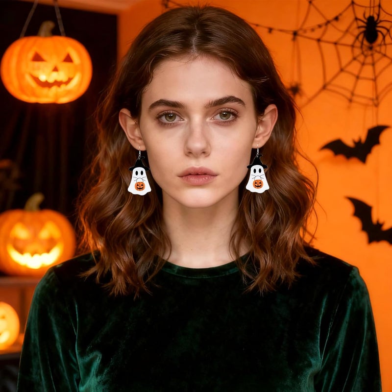 mintolex Acrylic Halloween Earrings Black Skull Bat Drop Dangle Earrings for Women Fun Cute Spooky Halloween Holiday Costume Jewelry - Image 5